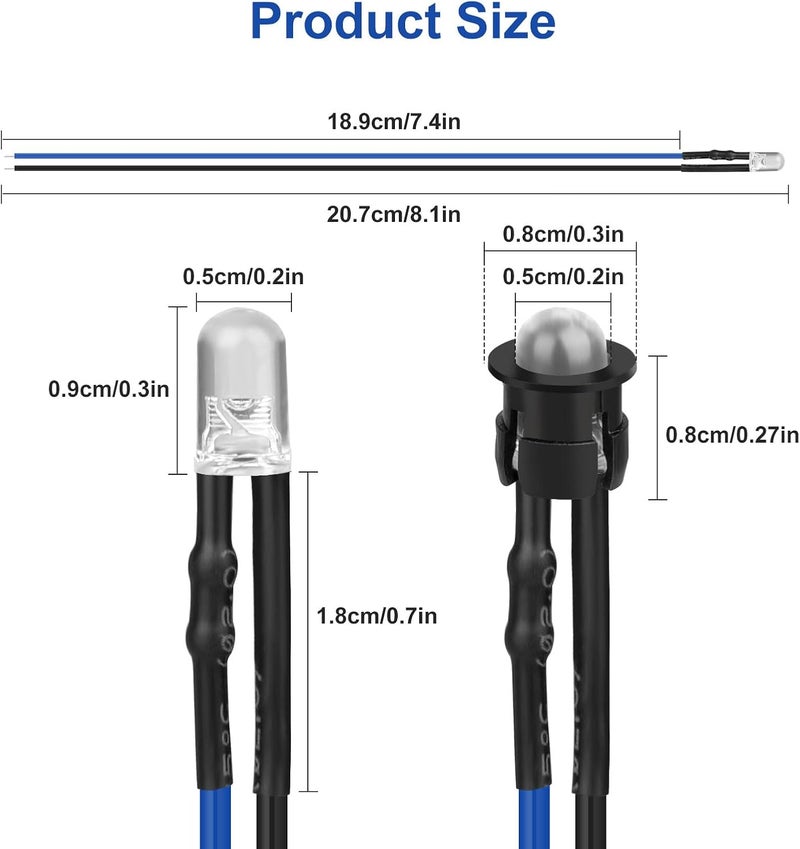Linkstyle 60 قطعة 12 فولت 5 مم ثنائيات ضوء LED مسبقة التوصيل، مصابيح LED صغيرة، لمبات فردية صغيرة 12 فولت لنماذج السيارات والإلكترونيات، أبيض أحمر أصفر أخضر أزرق برتقالي، 10 قطع لكل لون - Image 4